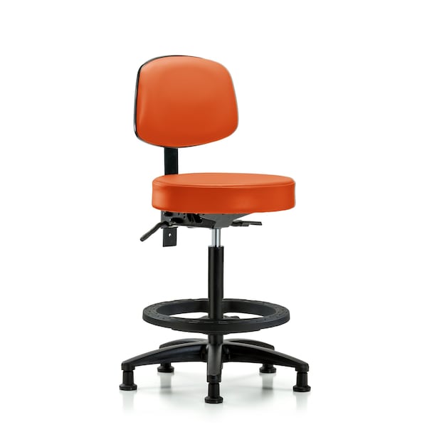 Bench Stool, Hi, Vinyl, Bk, BF, Glides, Orange