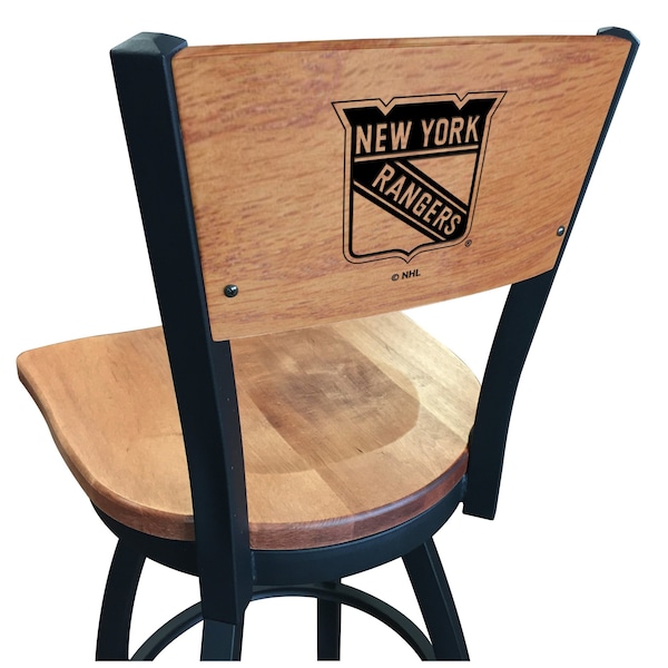 25" Blk Wrinkle New York Rangers Swivel Bar Stool, Laser Engraved Back