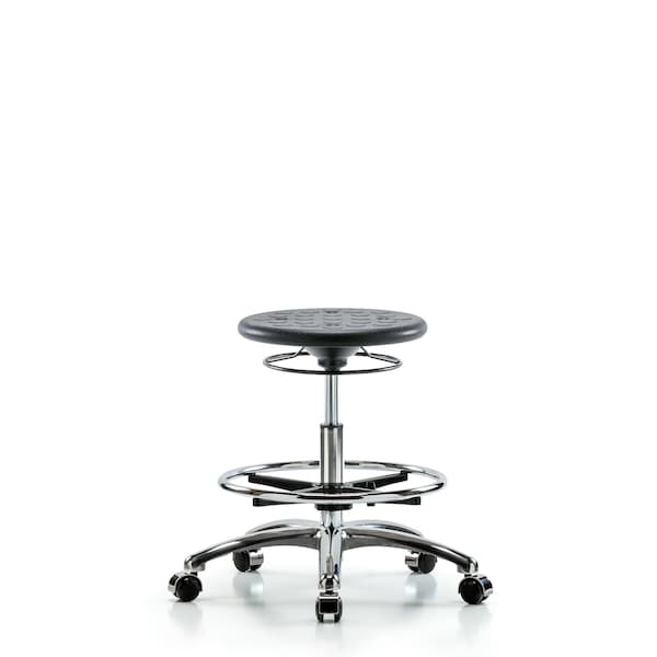 Huron Poly Clean Room Stool, Med Bench, Foot Ring, Casters, Black