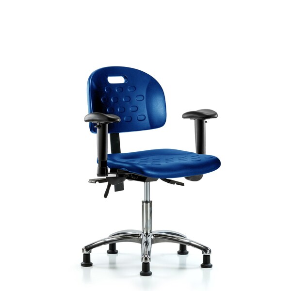 Poly Chair Chrome, Desk, Arms, Glides, Blue