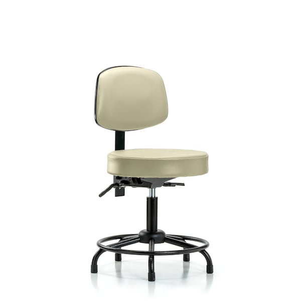 Desk Stool, Vinyl, Bk, RT, Glides, Wht