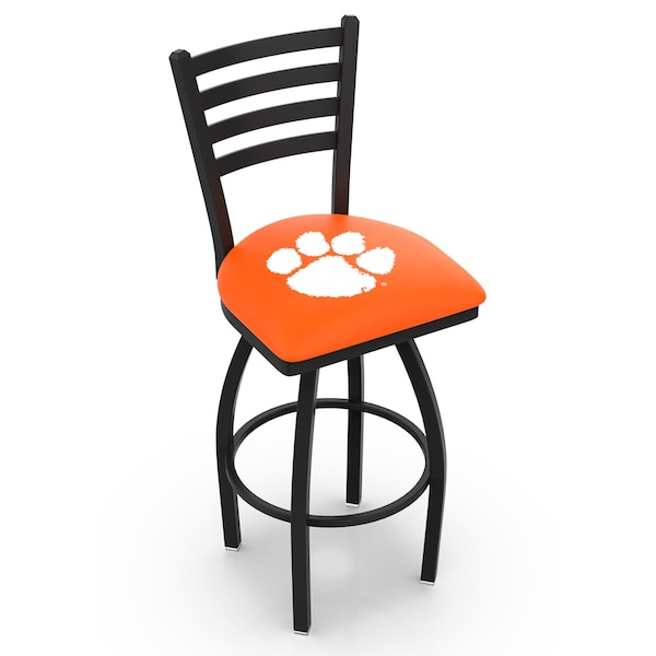 25" Blk Wrinkle Clemson Swivel Bar Stool, Ladder Back