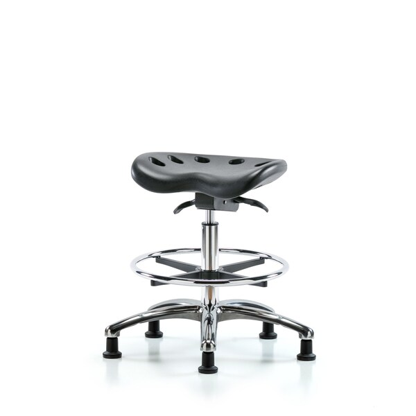 Poly Tractor Sit-Stand Stool, Med Bench, Foot Ring, Glides, Black