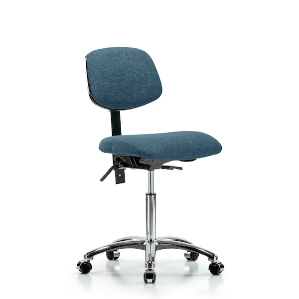 Chair, Fab, Med Bench, Chr Tilt Casters, Blu, No Arms, 22" to 29" Height, Blue