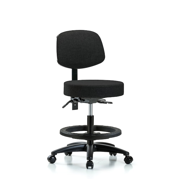 Bench Stool, Med, Fab, Bk, BF, Casters, Blk