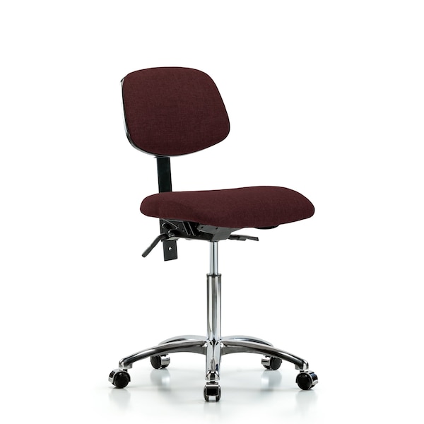 Chair, Fabric, Med Bench, Chr Casters, Bur, No Arms, 22" to 29" Height, Burgundy