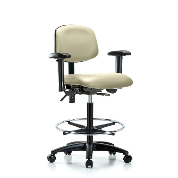 Chair, Fabric, Med Bench, AA Casters, Bur, 6-Way Adjustable, 26" to 35" Height, Adobe White