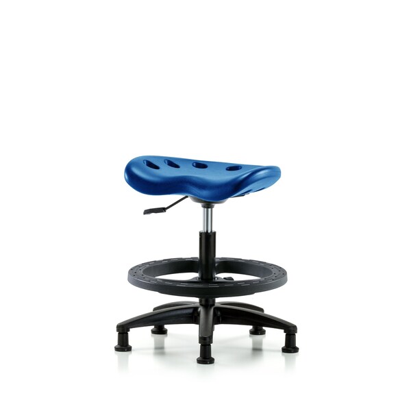 Poly Tractor Stool, Med Bench, Foot Ring, Glides, Blue