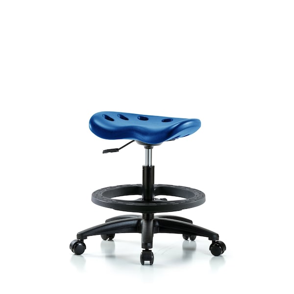 Poly Tractor Stool, Med Bench, Foot Ring, Chrome Casters, Blue