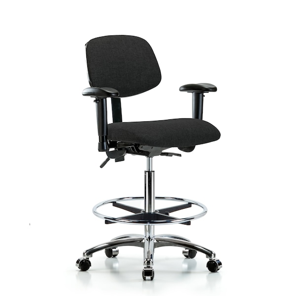 High Bench Chair Chair, Fab, Hi Ben, Chr Tilt AA CF Cast, Blk, Adjustable Arms, 26" to 35-1/2" Height