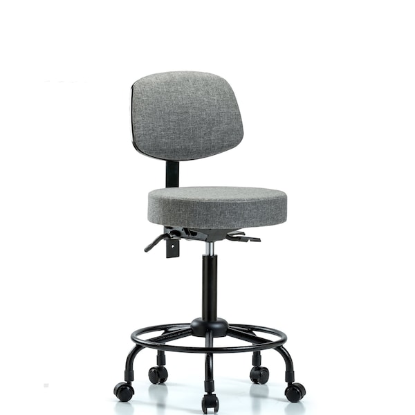 Rutledge Fab Stool with Back-Medium Bench Height with RT Base, Seat Tilt, andCasters in Gray Fab