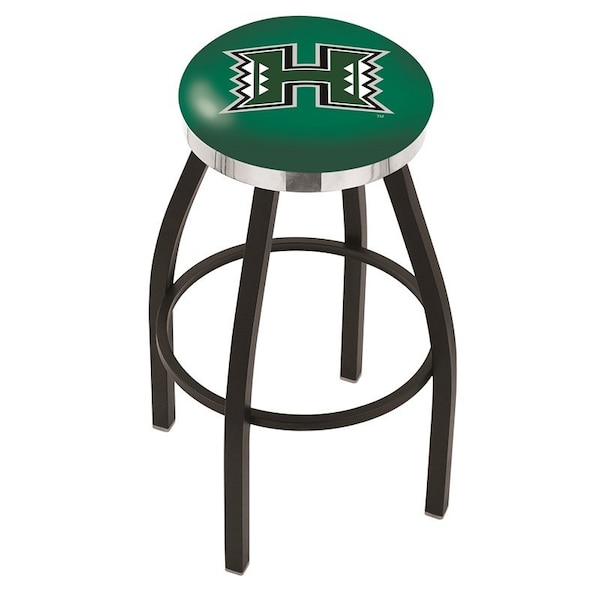 25" Blk Wrinkle Hawaii Swivel Bar Stool, Chrome Ring