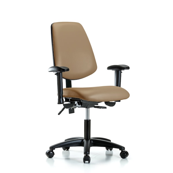 Desk Chair Adjustable Arms, 18" to 23" Height, Vinyl, Taupe