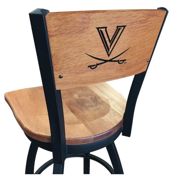25" Blk Wrinkle Virginia Swivel Bar Stool, Laser Engraved Back