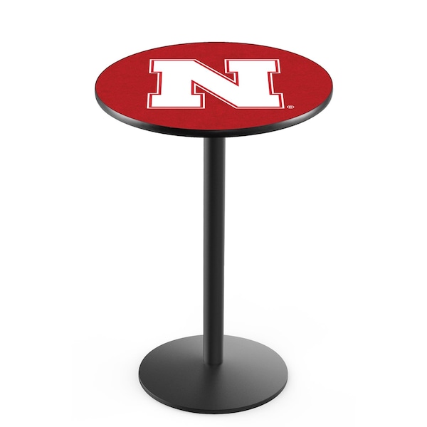 36" Blk Wrinkle Nebraska Pub Table, 36" dia. Top