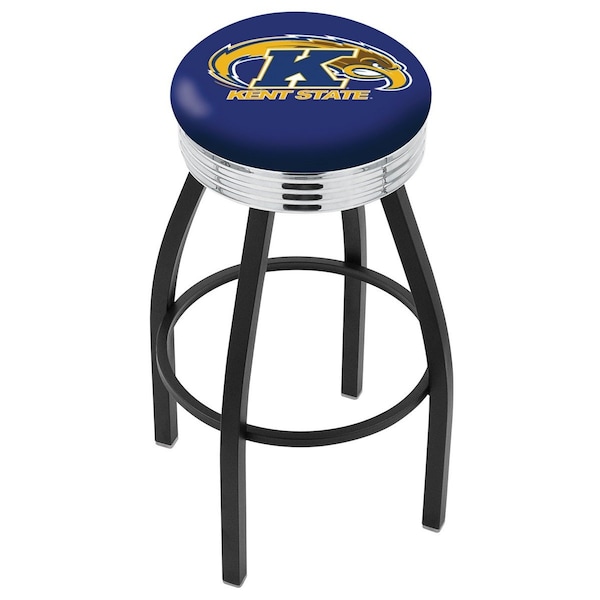 25" Blk Wrinkle Kent State Swivel Bar Stool, Chrome Ring