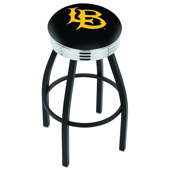 25" Blk Wrnkl Long Beach State University Swivel Bar Stool, Chrome Ring