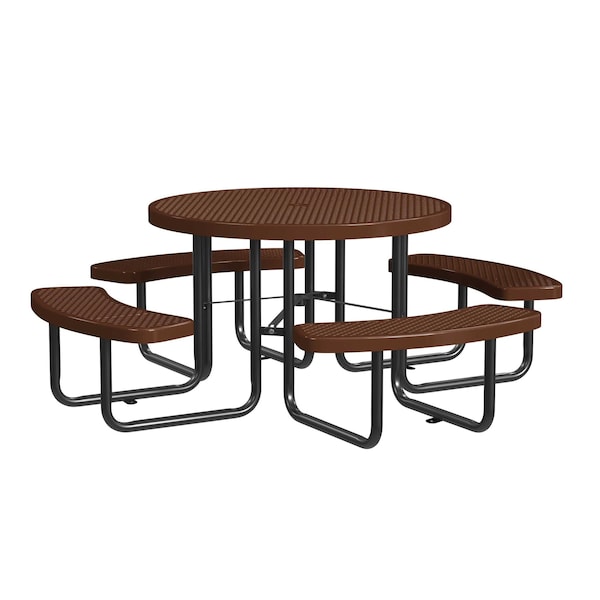 Round Picnic Table, Brown, In Ground Mount, 46 in