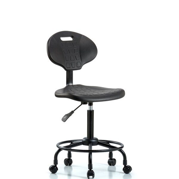 Chair, Poly, Med Bench, RT Tilt Casters, No Arms, 21-1/2" to 29-1/2" Height, Black; Blue