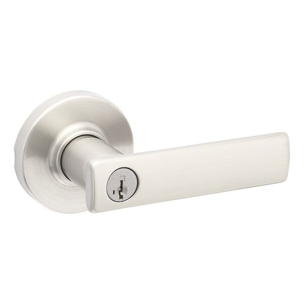 Breton Lever with Round Rose Entry Door Lock SmartKey with 6AL Latch, RCS Strike Satin Nickel Finish