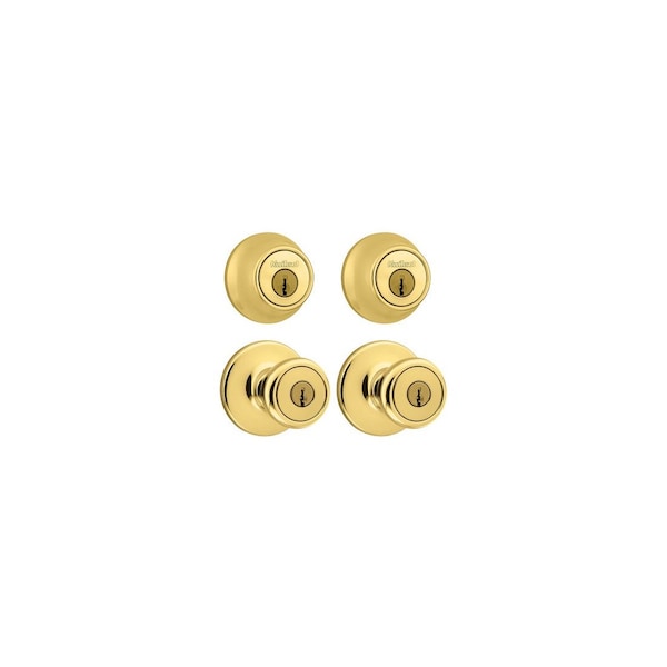 Tylo Polished Brass Exterior Entry Door Knob and Single Cylinder Deadbolt Project Pack