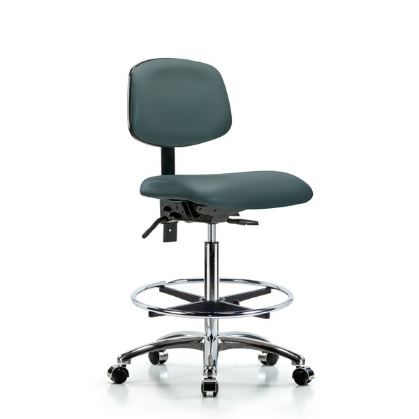 Chair, Vinyl, Hi Bench, Chr CF Casters, Blu, No Arms, 26" to 35-1/2" Height, Colonial Blue
