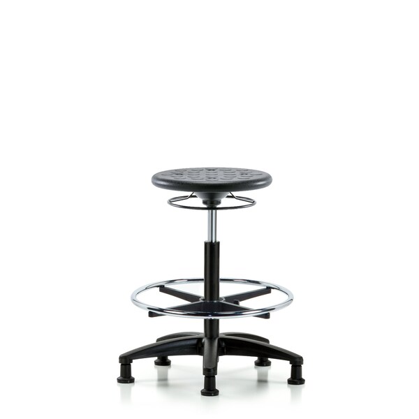 Huron Poly Stool, High Bench, Foot Ring, Glides, Black