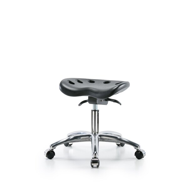 Poly Tractor Sit-Stand Stool Chrome, Desk, Chrome Casters, Black
