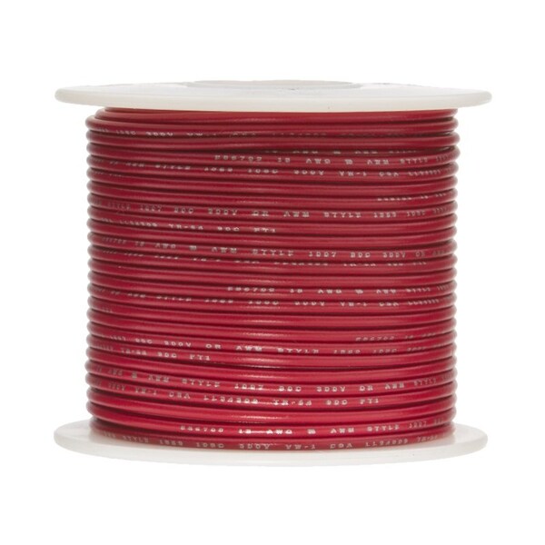 22 AWG Gauge UL1061 Stranded Hook Up Wire, 300V, 0051 Diameter, Red, 100 ft Length