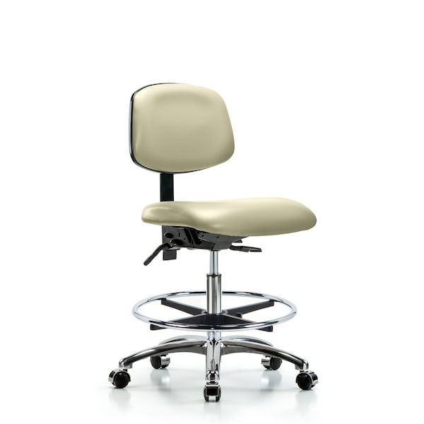 Chair, Vinyl, Med Bench, Chr CF Casters, Wht, No Arms, 22" to 29" Height, Adobe White