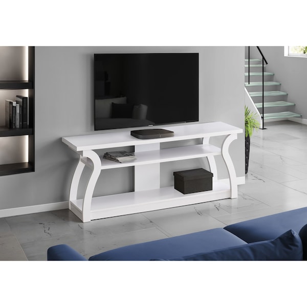Tv Stand, 60 Inch, Console, Storage Shelves, Living Room, Bedroom, Laminate, White