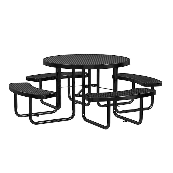 Round Picnic Table, Black, In Ground Mount, 46 in