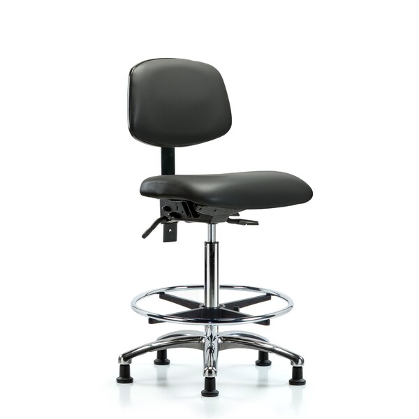 Vinyl Chair Chrome, High Bench, Foot Ring, Casters, Carbon
