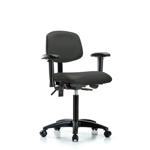 Chair, Vinyl, Med Bench, AA Casters, Gry, 6-Way Adjustable, 22" to 29" Height, Charcoal