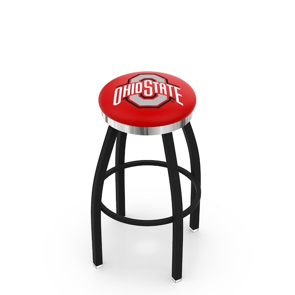 25" Blk Wrinkle Ohio State Swivel Bar Stool, Chrome Ring