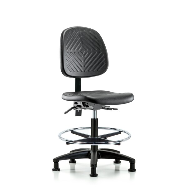 Bench Chair, Poly, Med, Bk, CF Glides, No Arms, 19-1/2" to 27-1/2" Height, Black; Blue
