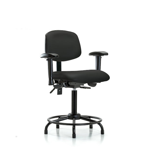 Bench Chair, Vinyl, RT, AA, Glides, BLK, 6-Way Adjustable, 22" to 29" Height, Black