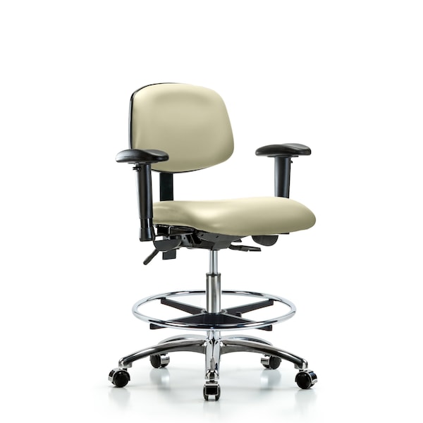 Medium Bench Chair Chair, Vin, Med Ben, CF Cast, Wht, Adjustable Arms, 22" to 29" Height, Vinyl