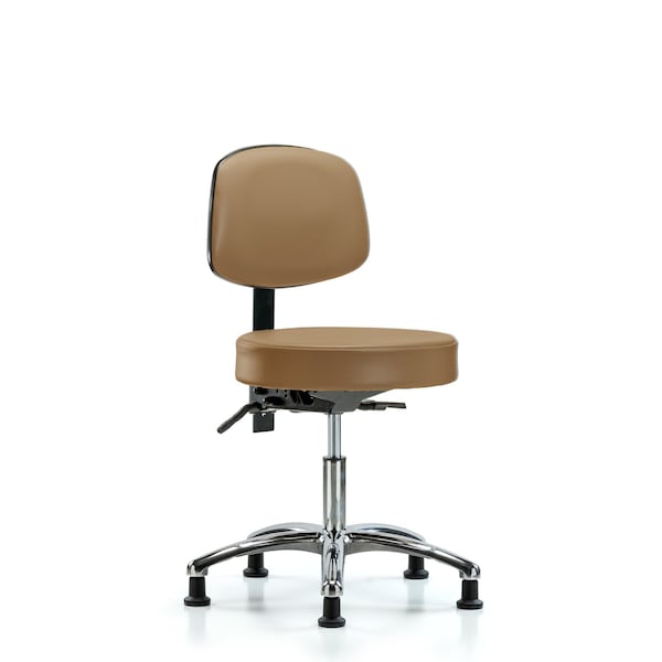Desk Stool, Vinyl, Bk, Chrome, Glides, Taupe