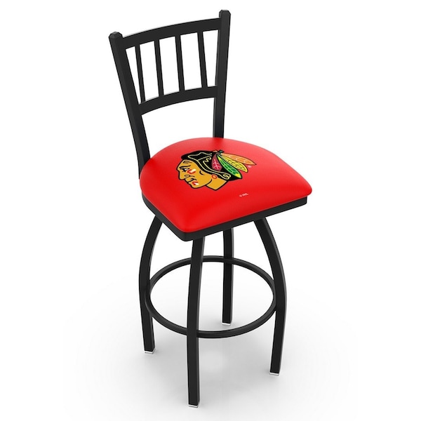 25" Blk Wrinkle Chicago Blackhawks Swivel Bar Stool, Jailhouse Back