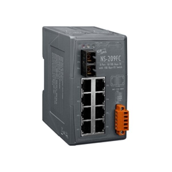Unmanaged 8port Industrial 10/100 Base-TX w/ 100 Base-FX Fiber, NS209FC
