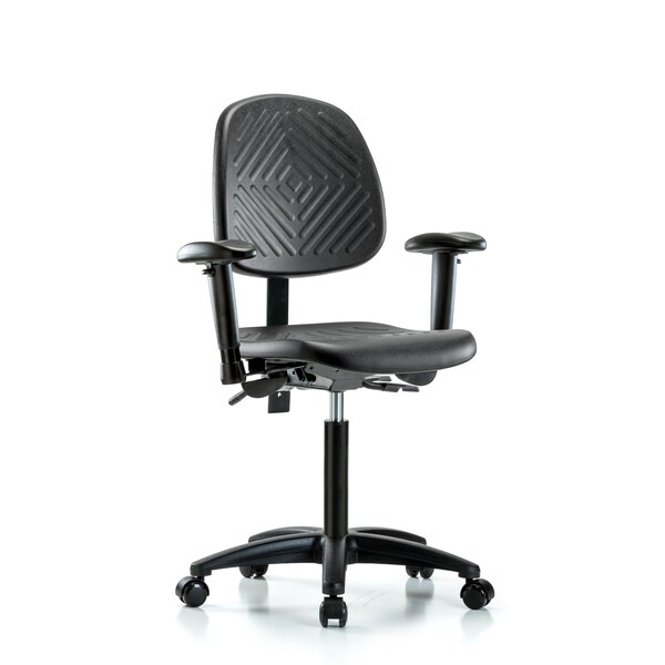 Bench Chair, Poly, Med, Bk, Tilt, AA, Cast, 6-Way Adjustable, 19-1/2" to 27-1/2" Height, Black; Blue