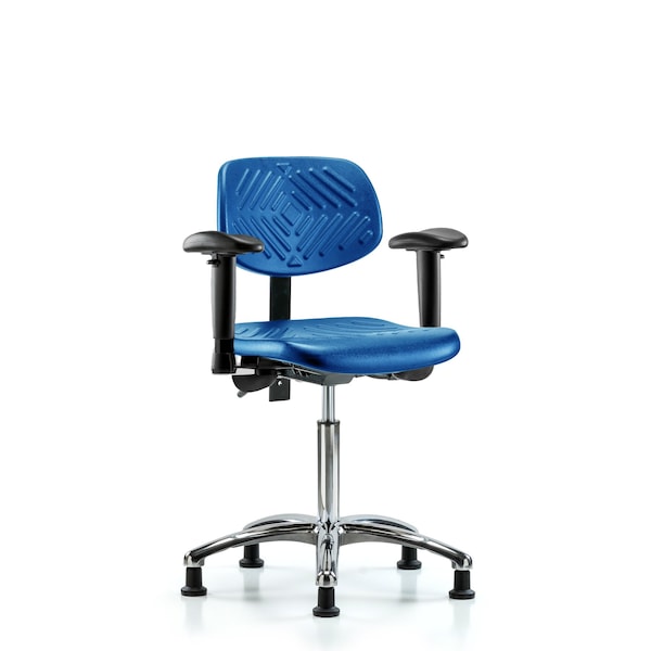 Poly Chair Chrome, Med Bench, Tilt, Arms, Glides, Blue