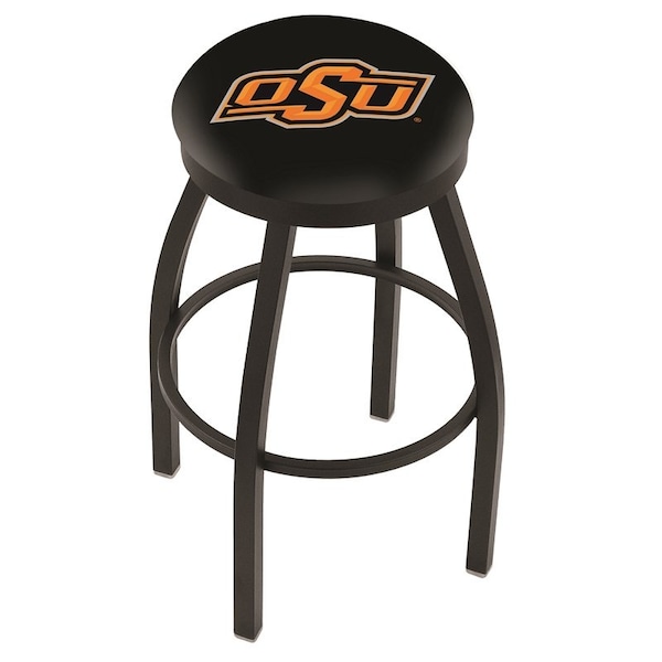 25" Blk Wrinkle Oklahoma State Swivel Bar Stool, Accent Ring