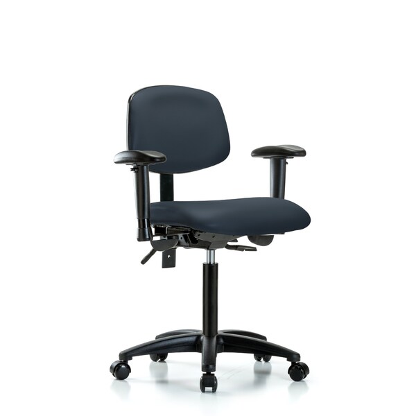 Chair, Vinyl, Med Bench, AA Casters, Nav, 6-Way Adjustable, 22" to 29" Height, Imperial Blue