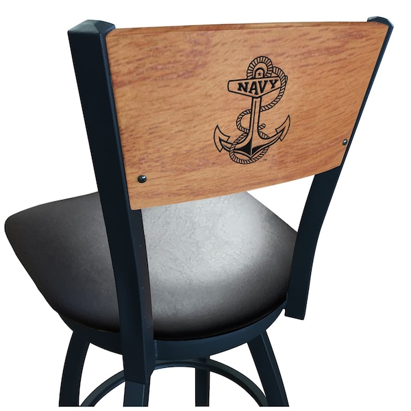 25" Blk Wrinkle US Naval Academy NAVY Swivel Bar Stool, Engraved Back
