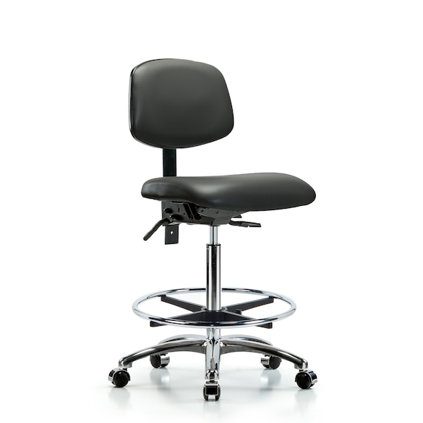 Vinyl Chair Chrome, High Bench, Foot Ring, Casters, Carbon