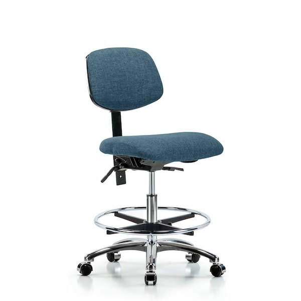 Chair, Fab, Med Bench, Chr CF Casters, Blu, No Arms, 22" to 29" Height, Blue