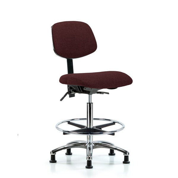 Chair, Fabric, Hi Bench, Chr CF Glides, Bur, No Arms, 26" to 35-1/2" Height, Burgundy
