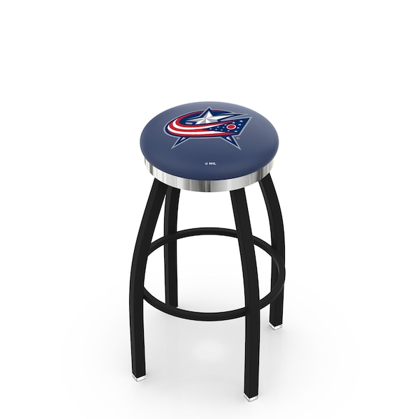 25" Blk Wrinkle Columbus Blue Jackets Swivel Bar Stool, Chrome Ring